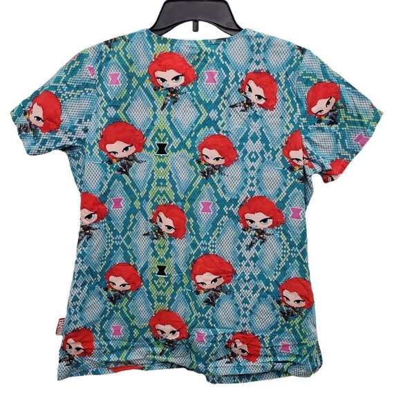 Marvel Women's Avenger's Black Widow Cute Kawaii 3-Pockt Scrub Top Size S - Picture 6 of 6